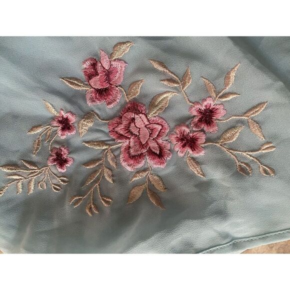 California Dynasty 1X Vintage Embroidered Chiffon Sleep Dress Slip Blue - Picture 3 of 4